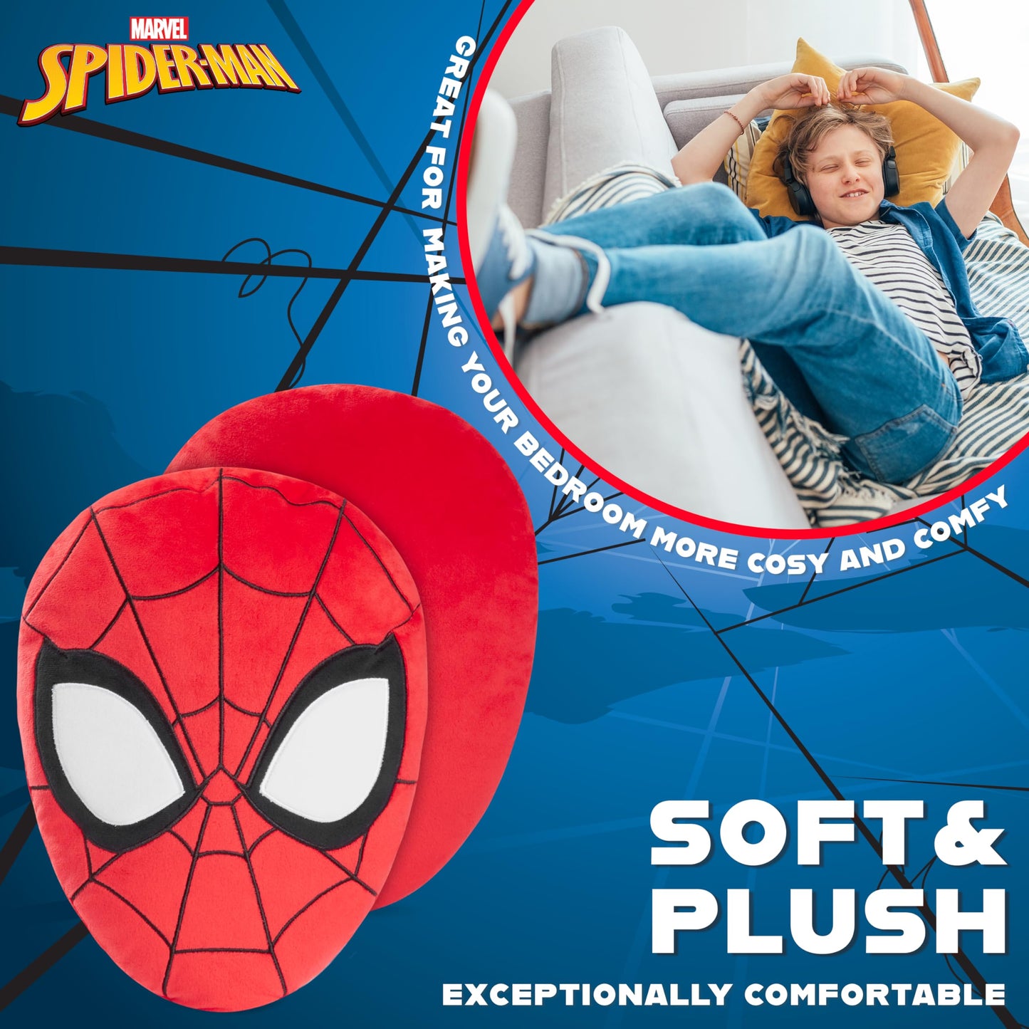 Disney Stitch 3D Plush Pillow Cushion for Sofa or Bed, Cute Kids Cuddle Cushion Soft Plushie Bedroom Accessories, Stitch Gifts for Kids (Red Spiderman, L34 x W25)