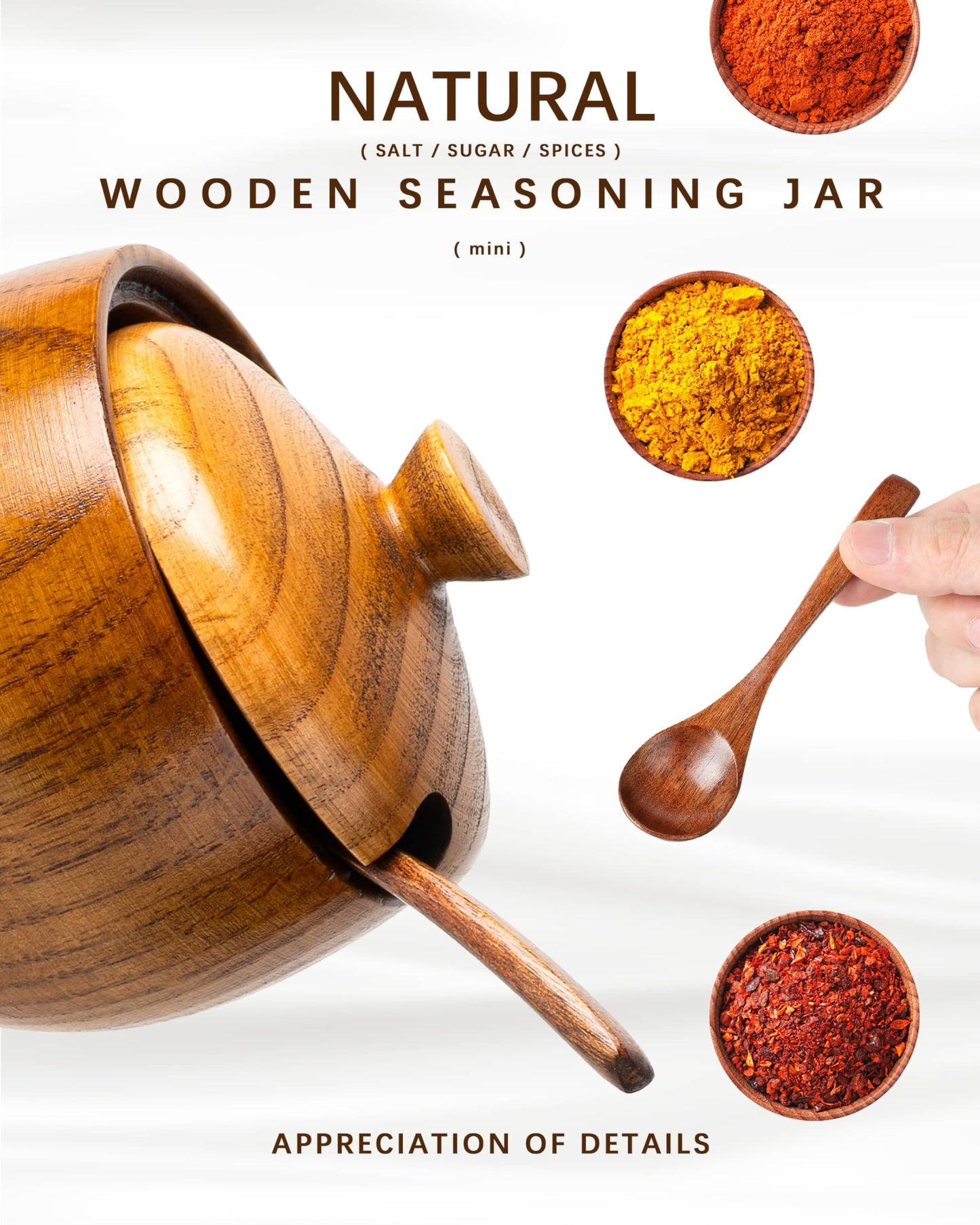 Hefild Jujube Wood Salt Container for Countertop, 6 Ounces Capacity Salt Cellar with Lid and Spoon, 3.3x3.5 inch Salt Box, Unique Salt Holder for Kitchen, Elegant Wooden Salt and Pepper Bowl