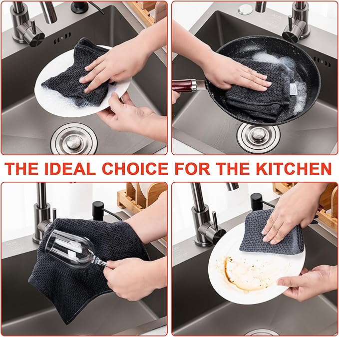 BOOMIBOO 6-Pack Kitchen Dish Cloths, 100% Cotton Waffle Weave, Ultra Soft