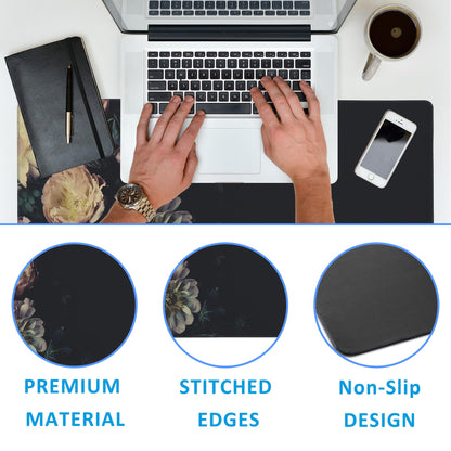 EOBKLAX Mouse Pad,Vintage Peonies Desk Mat for Desktop,Desk Pad with Non-Slip Base and Stitched Edge,Extended Mousepad for Office and Home 35.4X15.7 Inch