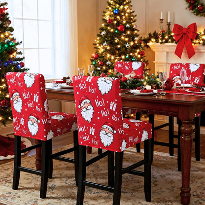 SearchI Christmas Bar Stool Covers Set of 4, Stretch Washable Barstool Seat Covers, Counter Height Chair Covers for Kitchen Dining Room Cafe (Santa Claus)