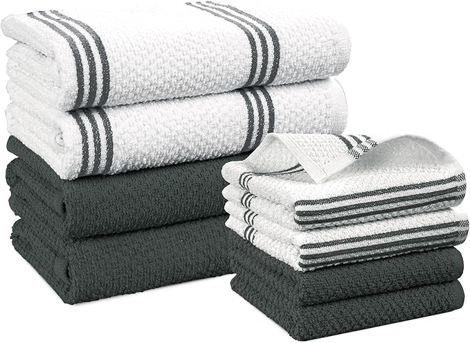 Casa Platino 8PC Cotton Kitchen Towels, Summer Grey Kitchen Towels
