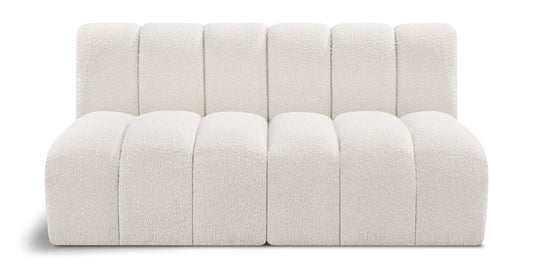 Meridian Furniture 102Cream-S2A Arc Collection Modern | Contemporary Modular Sofa with Rich Cream Boucle Fabric, Deep Channel Tufting, Modular Design, 60" W x 31" D x 30" H, Cream