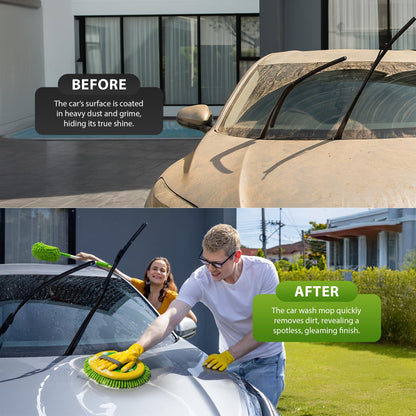 ZENO Car Cleaning Brush | Car Wash Brush | Microfibre Mop with Mittens | Car Washing Brush | Car Wash Kit for Cleaning Van Truck Caravan | Scratch Free 2 x Mop Heads | 1 x Extendable Pole 53-104cm