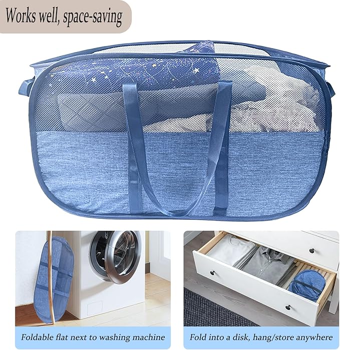 Extra Large Mesh Pop Up Laundry Hamper, 100L Collapsible Laundry Basket