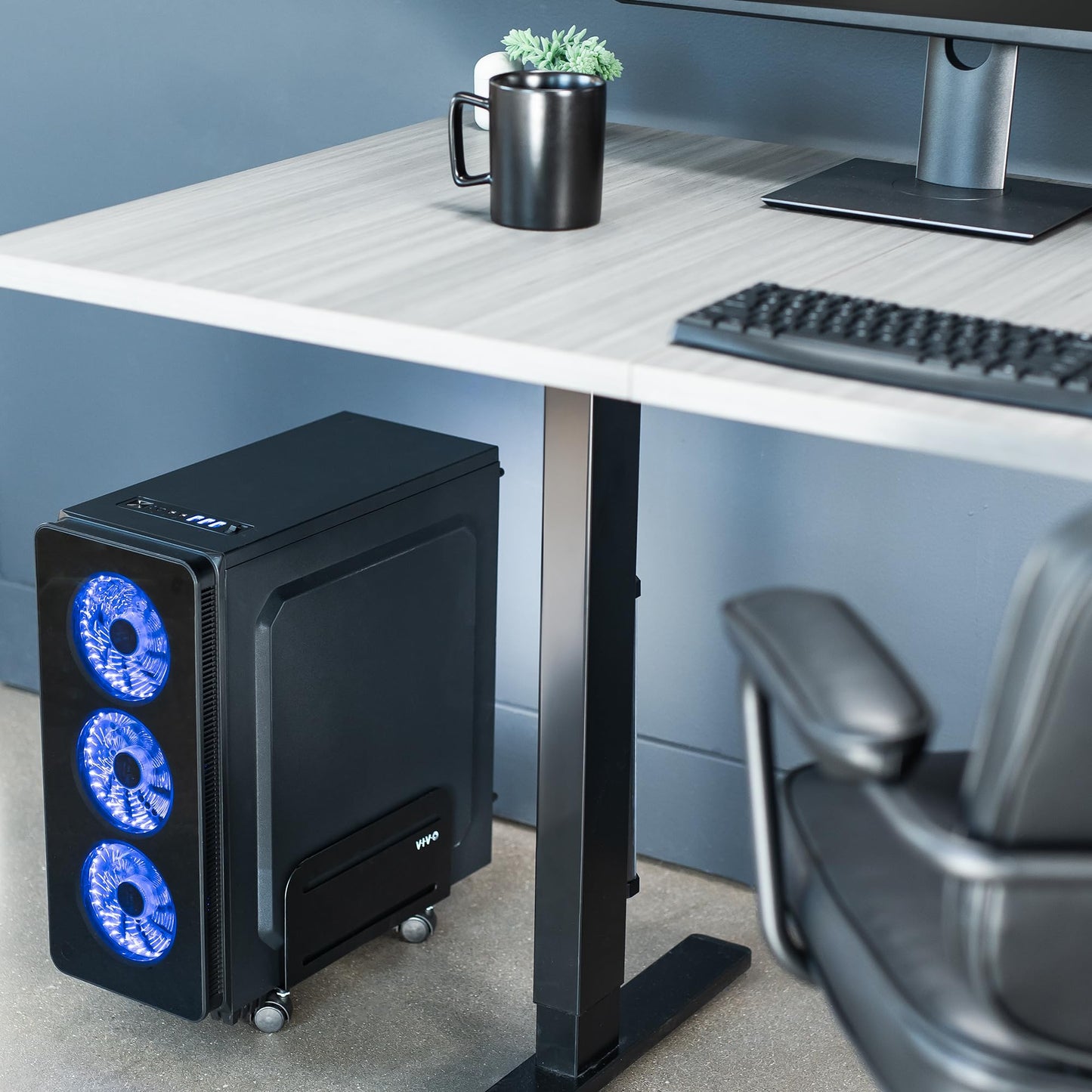 VIVO Computer Mid-Tower Case, CPU Steel Rolling Stand, Adjustable Mobile Cart Holder with Locking Caster Wheels, Black, CART-PC01
