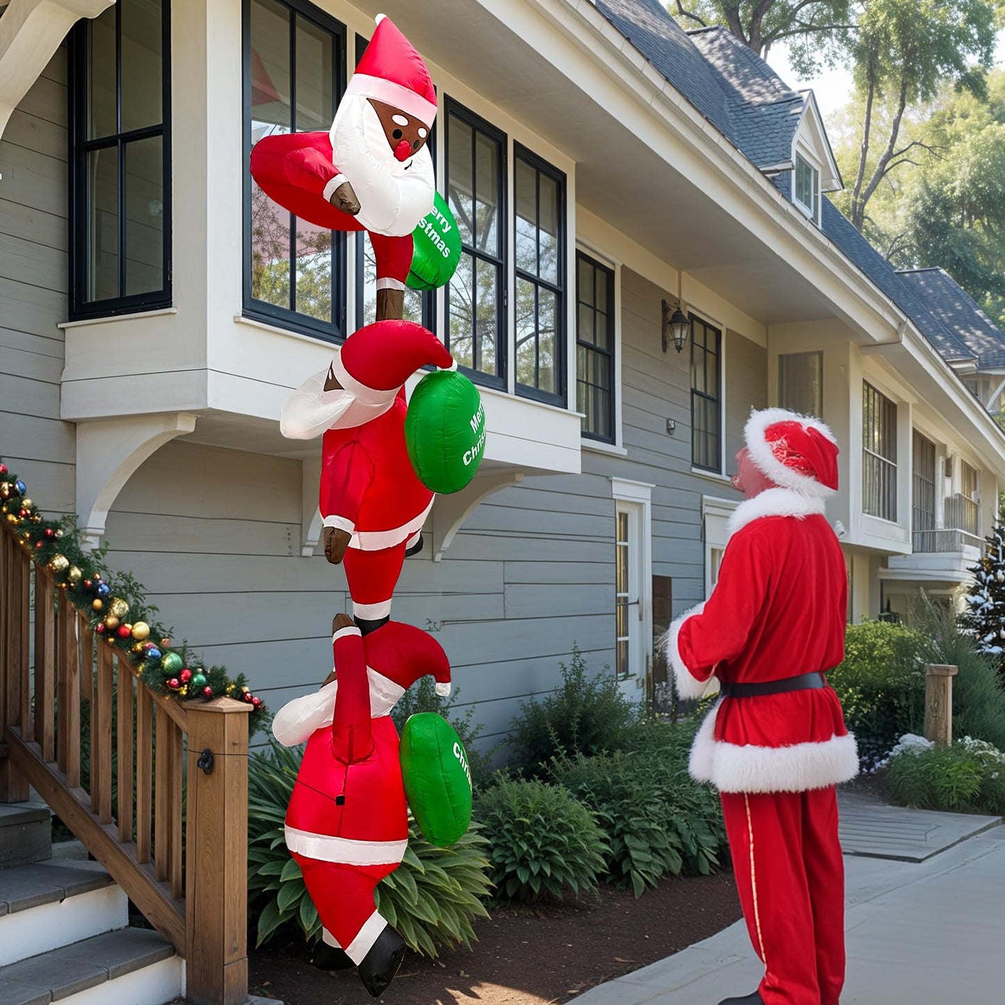 GUDELAK 8 FT Inflatable Outdoor Decoration, Black Santa Inflatable Climbing Santa Christmas Blow Up Yard Decorations with Suction Cups, Window Christmas Decorations Outside for Home Roof