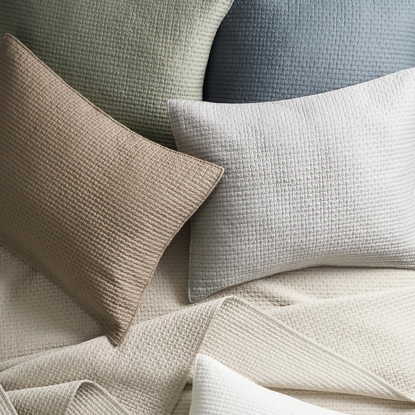 EVERGRACE Cotton Sateen Pick-Stitch Quilt Set King Size – 100% Cotton Coverlet Bedding, Pre-Washed Oversized Bedspread, Breathable All-Season Quilt Set with 2 Shams, Eucalyptus Green