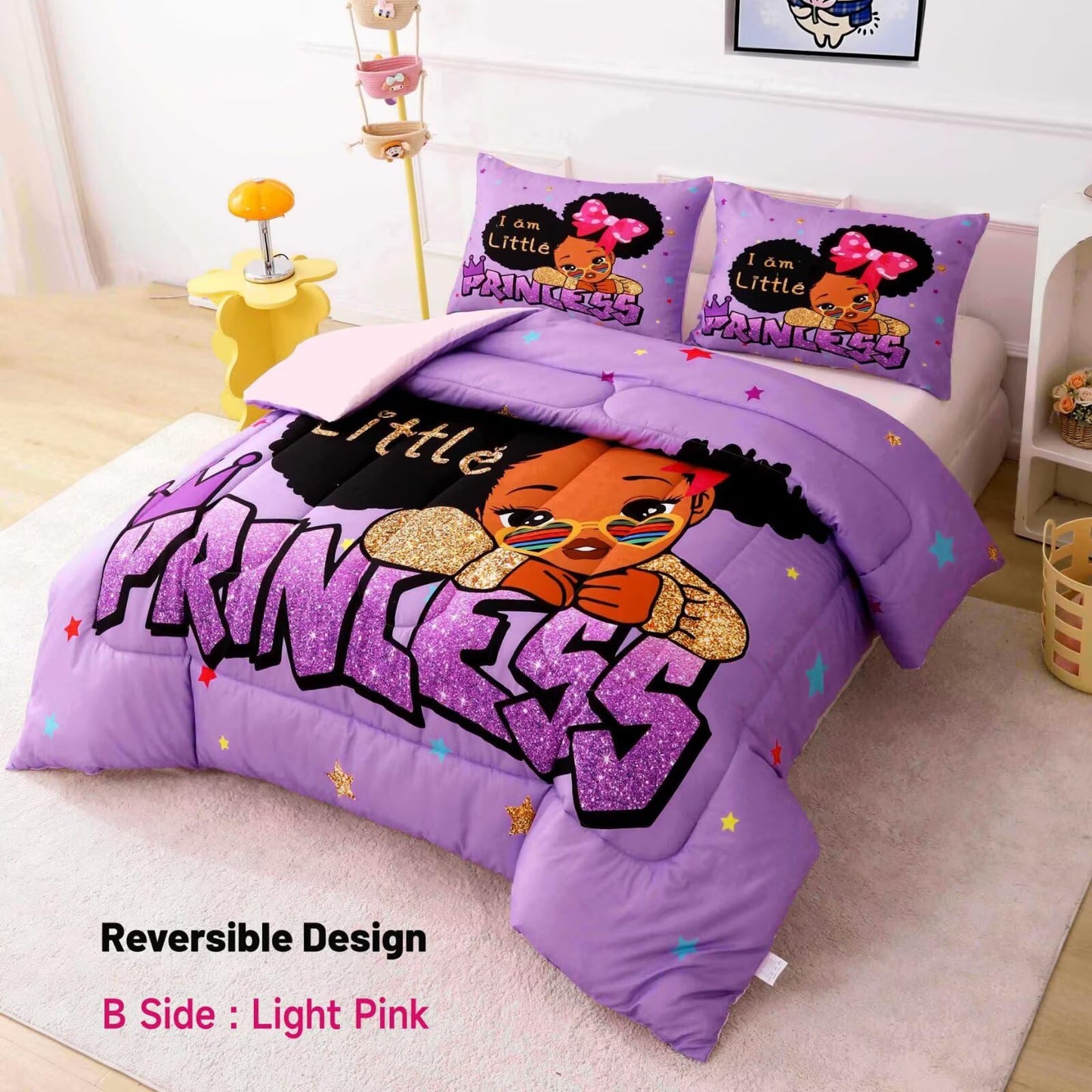 GRAT TIOC Little Black Girl Comforter Sets Twin Size,Black Girl Magic Bedding Set,Cute Little Princess Comforter Set for Kids Melanin Bedroom Bed Sets
