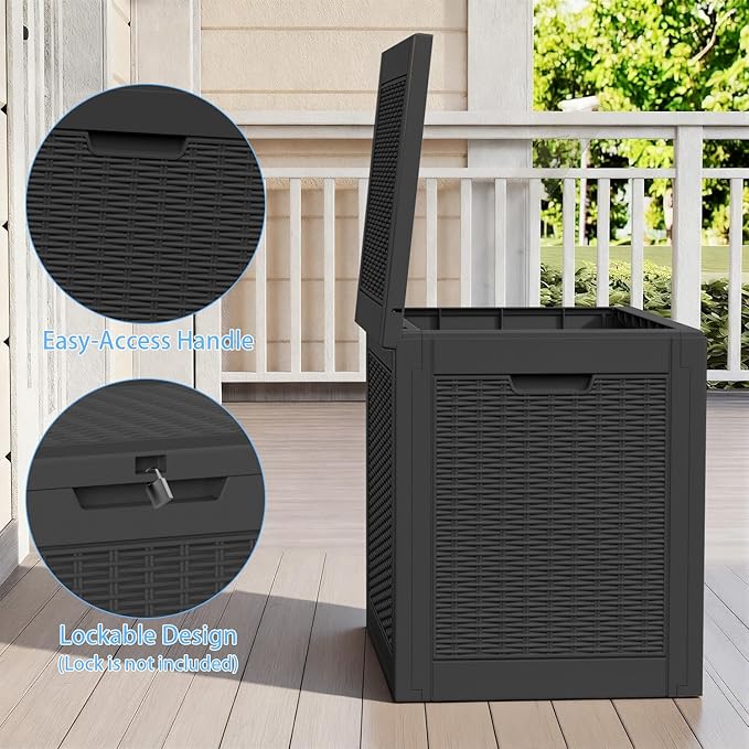 ROJIK 39 Gallon Outdoor Storage Box,Deck Box - Waterproof Patio Furniture, Garden Tools, Cushions, Pool Accessories Storage Bench with Lockable Lid and Side Handles (Black)