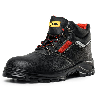 Black Hammer Mens Safety Boots Leather S3 SRC Black Steel Toe Cap Work Shoes Ankle 5993 (11 UK)