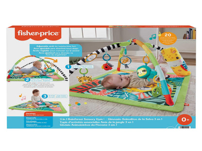 Fisher-Price 3-In-1 Rainforest Sensory Gym & Baby Play Mat | Baby Play Gym Mat for Newborn to Toddler with Light Up Musical Sloth, Toys and Comfy Jungle Gym Playmat Toys | Playmats & Floor Gyms, HJW08