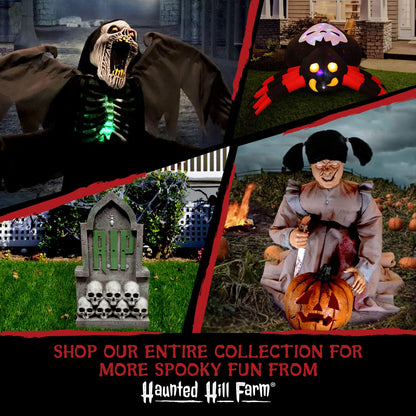 Haunted Hill Farm Life-Size Animatronic Scary Talking Clown with Doll, Motion, Touch Activated Lights, and Sounds, Indoor or Covered Outdoor Halloween Decorations, Battery Operated Halloween Props