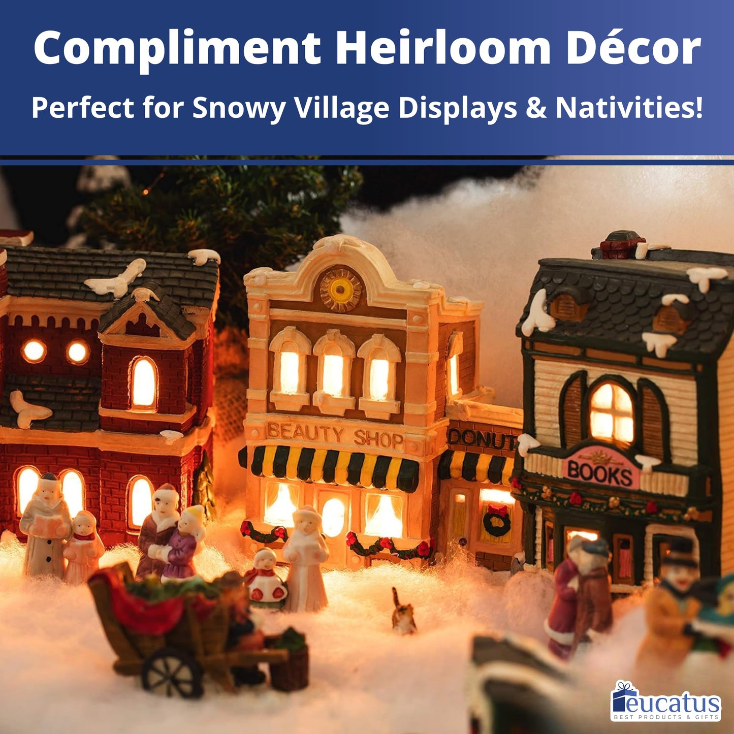 Eucatus 1 Pack Fake Snow Fluff Sheet – 15 sqft Fluffy Cotton-Like Christmas Snow for Mantle, Tabletop, Winter Village, Tree Base & Nativity Display Decoration