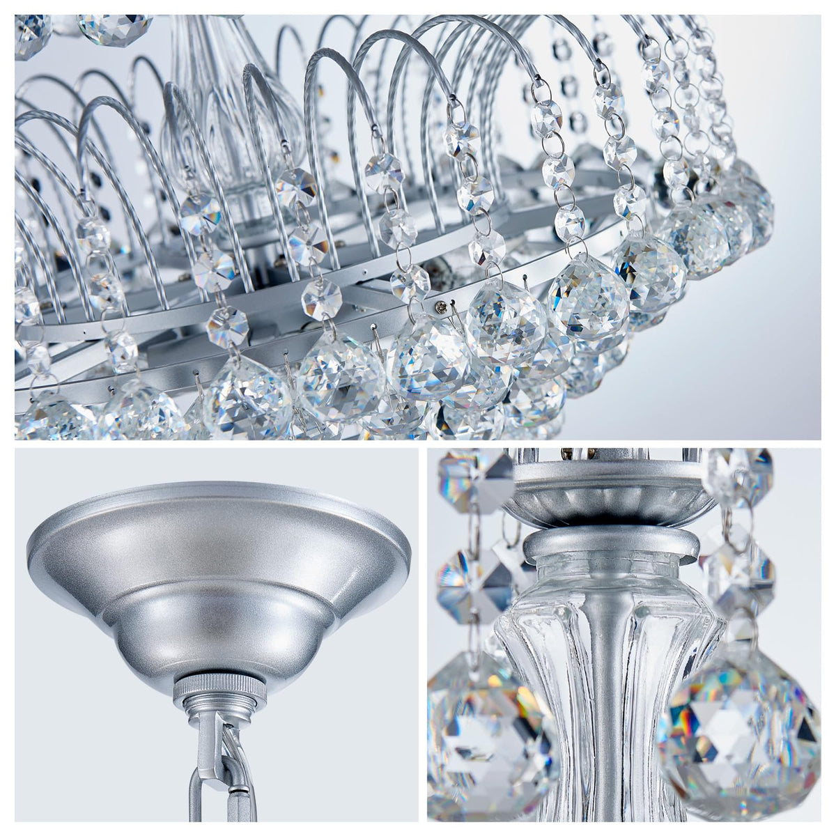 WUZUPS Crystal Chandelier Pendant Flushmount Ceiling Light Modern Lighting Fixture for Bedroom Hallway Bar Kitchen Bathroom, H 17.3" x W 18.9", Silver, E12 Base