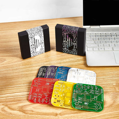 Coasters for Drinks in PCB-Design Green Coasters Decor with Immersion Gold Circuit Board for Coffee Table Bar Office Tech Gifts for Boyfriend Gamer Geek Engineer Dad Men Anniversary