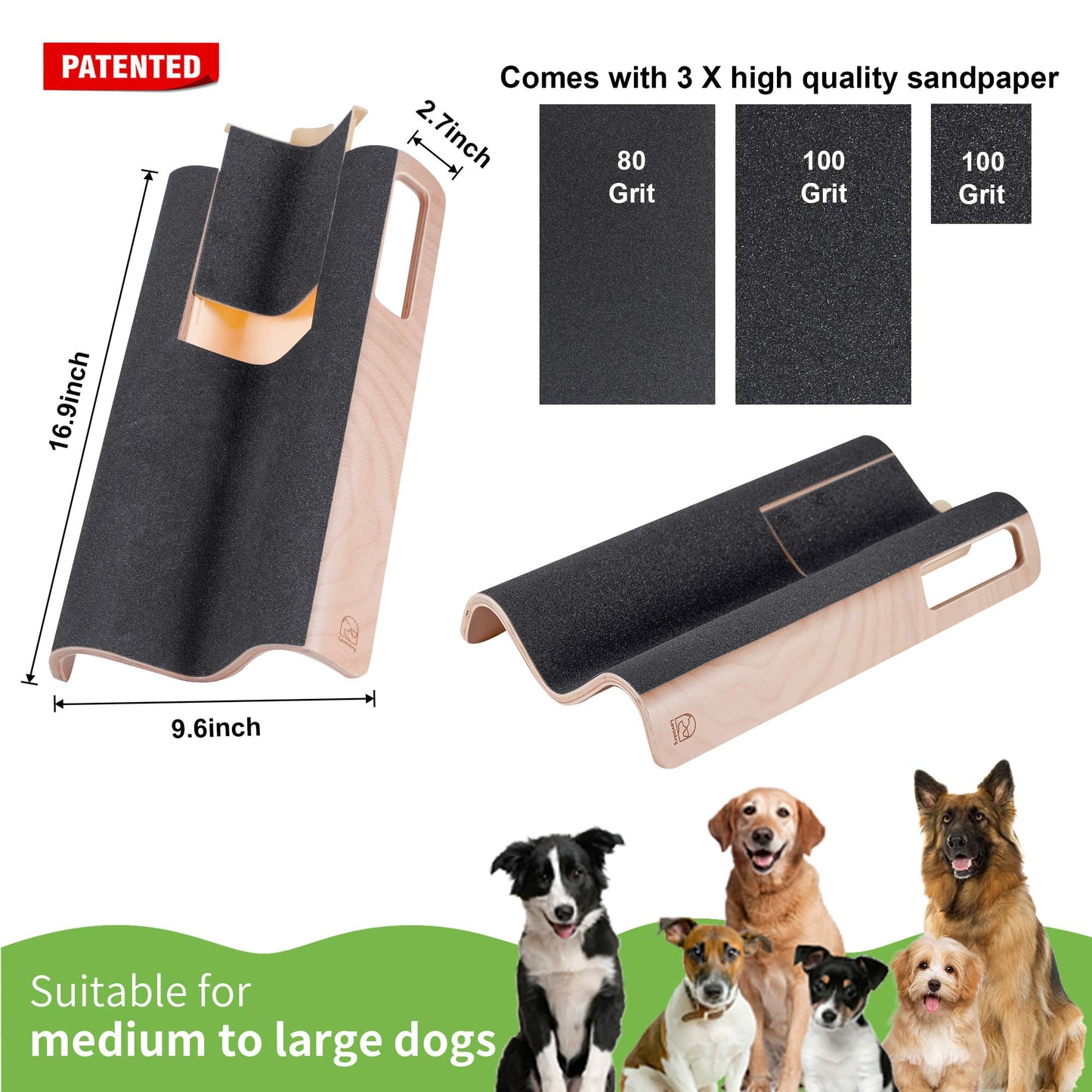 LovIntry M-Shaped Dog Scratch Pad for Nails with Treat Box, Dog Nail File Toy for Large Dogs, Shorten Dog’s Side Nail Easier (with Treat Box, L)