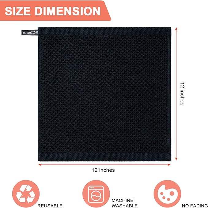 BOOMIBOO 8-Pack Kitchen Dish Cloths, 100% Cotton Waffle Weave, Ultra Soft