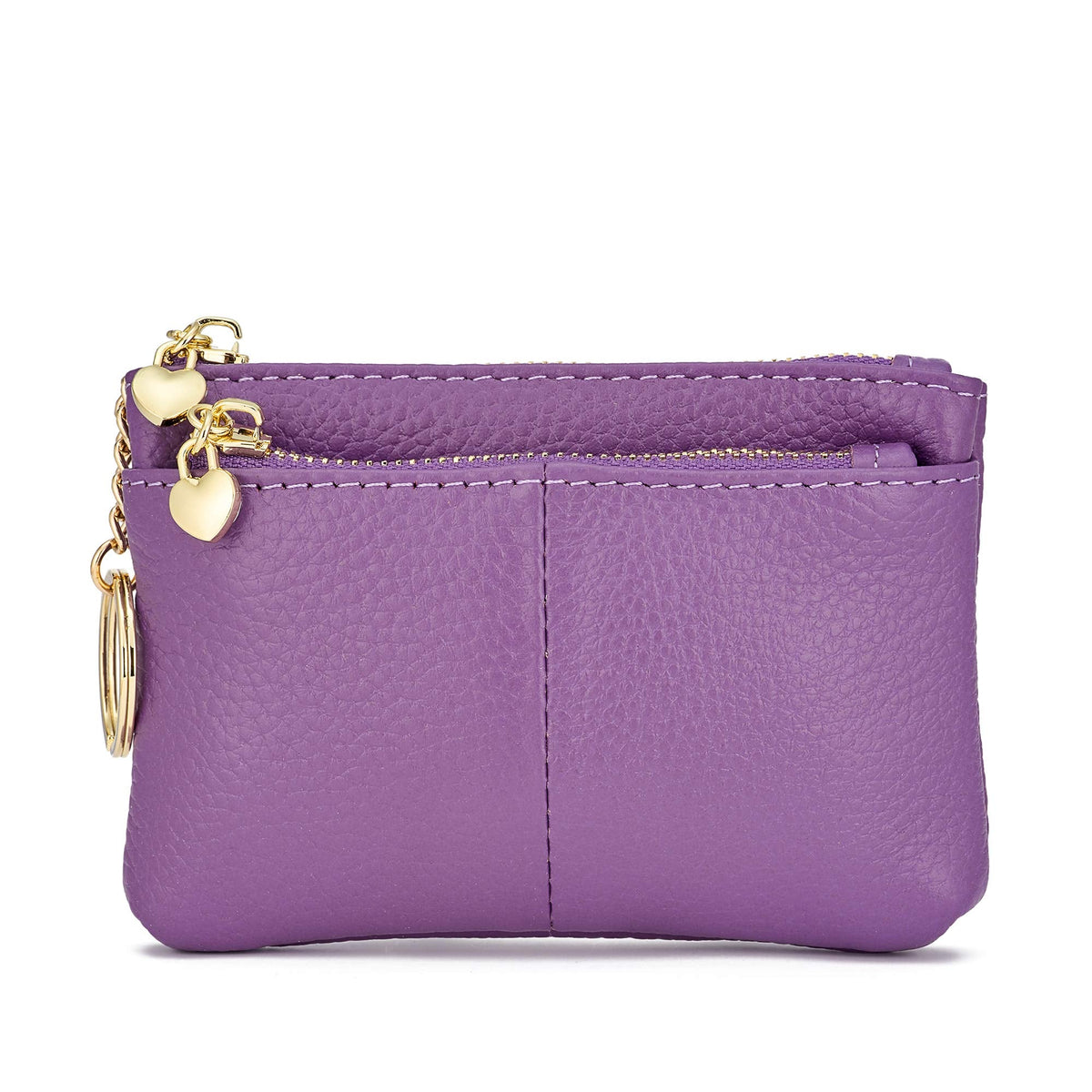 ZOOEASS Coin Purse Women Genuine Leather Zip Mini Purse With Key Ring Triple Zipper Card Holder Wallet(Lavender)