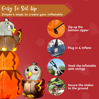 Joiedomi 6 FT Thanksgiving Inflatable Stacking Pumpkin Turkey With Built-in LEDs, Blow Up Outdoor Decorations for Yard Garden, Halloween Inflatable for Thanksgiving
