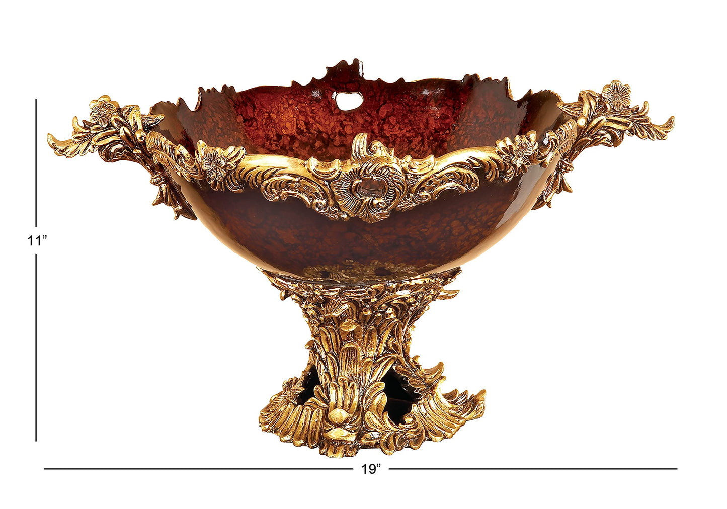 Deco 79 Polystone Leaf Decorative Decorative Bowl Intricately Carved Arabesque Decorative Container, Decorative Keepsake Box 19" x 14" x 11", Gold