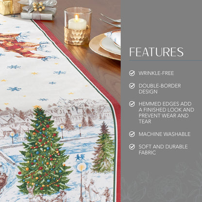 Elrene Home Fashions Santa Snowy Sleighride Holiday Fabric Table/Console Runner, 13 Inches x 70 Inches