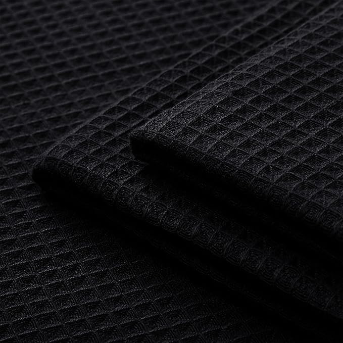 Encasa XO Kitchen Dish Towels Set | Black | Waffle Weave and Flat Hand Tea