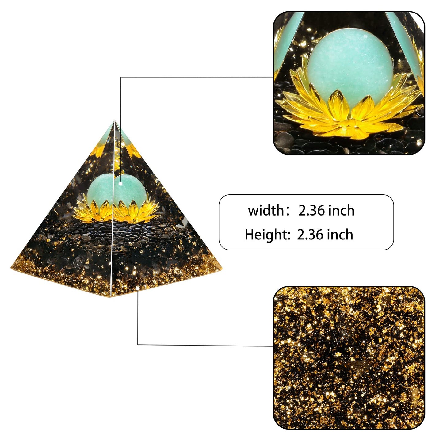 Rockcloud Orgone Pyramid Crystal Stone Sphere on Lotus Base Energy Generator for Chakra Balancing Meditation, Green Aventurine