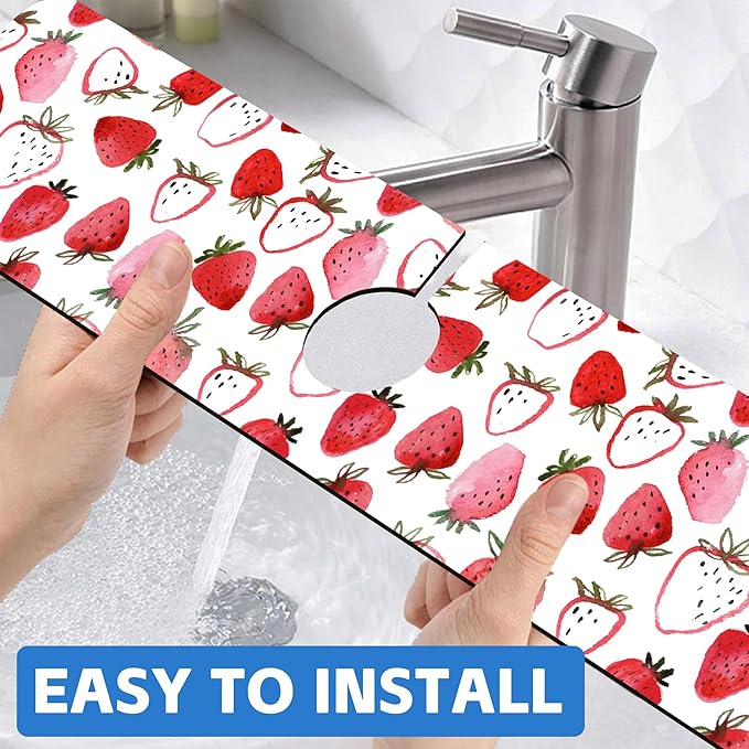 Watercolor Strawberry Kitchen Sink Splash Guard Absorbent Fast Drying Mat
