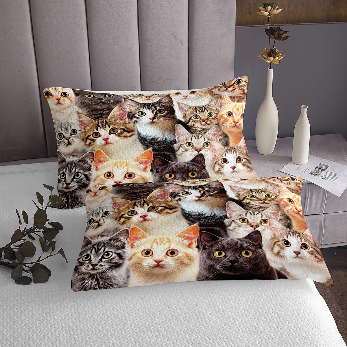 Feelyou Cat Comforter Cover Set Cat Lover Gifts Bedding for Women Cute Kitten Pattern Duvet Cover Set King Cat Quilt Cover Kids Bedroom Decor (1 Bedspread Cover + 2 Pillow Shams) Soft Lightweight