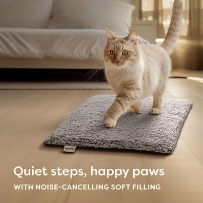 Knupis Self Heating Cat Bed - 60 x 45 cm - Soft & Cuddly Cat Blanket - Noise Dampening - Washable Cover - Non-Slip Underside (Grey)