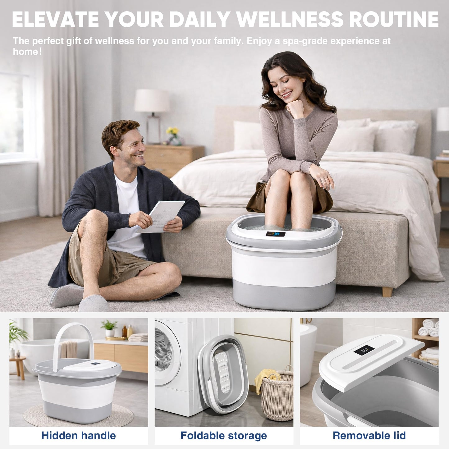 Ionic Foot Bath Detox Machine, Premium Ion Foot Spa for Home Use, Includes 3 Sea Salts (Original/Rose/Lavender), 2 Ion Arrays & Accessories, Perfect for Parents/Seniors/Partner/Self (Foldable Basin)