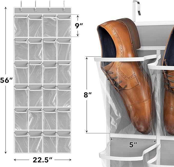 Simple Houseware 24 Pockets Large Clear Pockets Over The Door Hanging Shoe