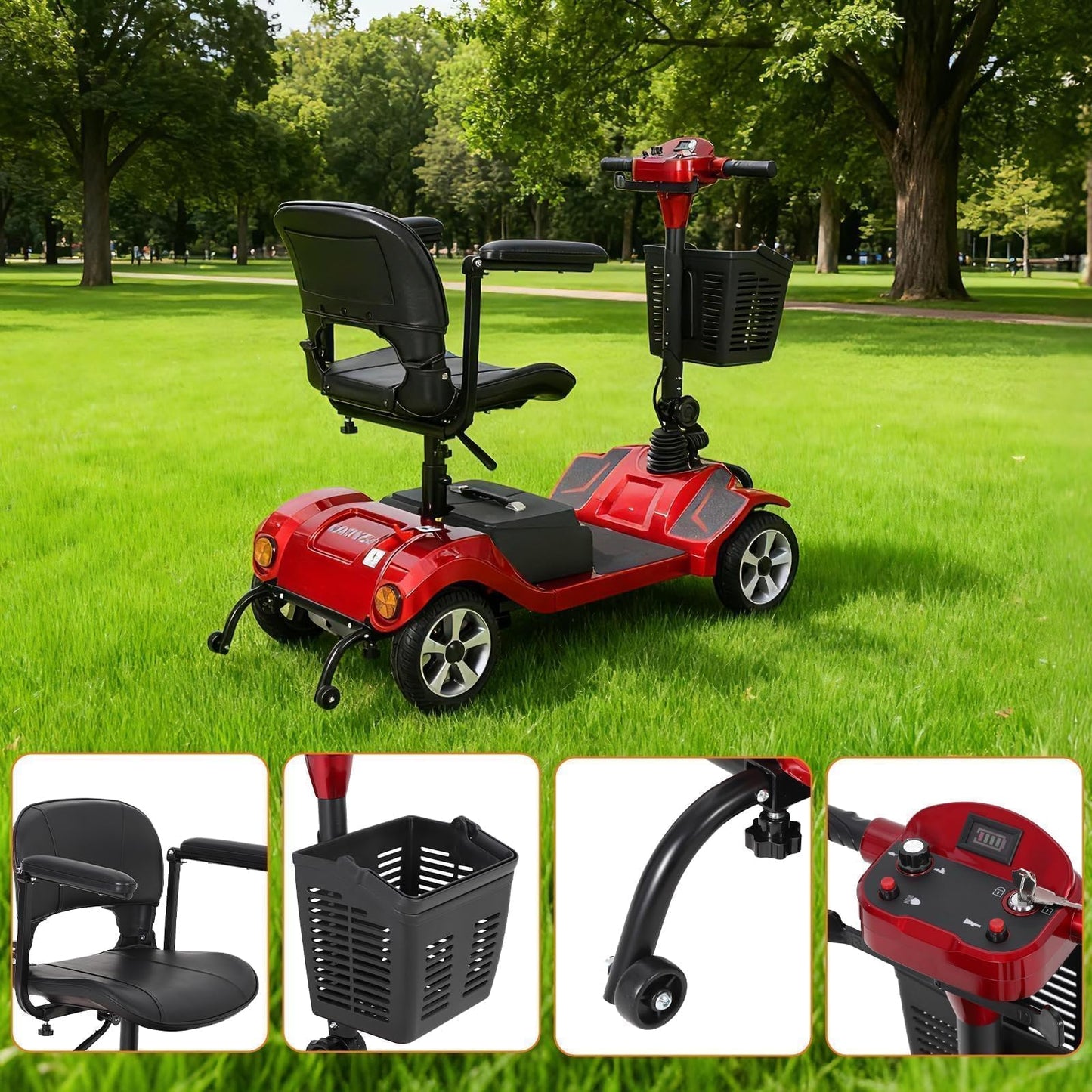 EliteEdge Foldable 4-Wheel Mobility Scooter for Adults & Seniors - 350W Motor, 300LBS Capacity, Up to 20-Mile Range with Removable 20Ah Battery, 3.7 MPH for Indoor & Outdoor Use