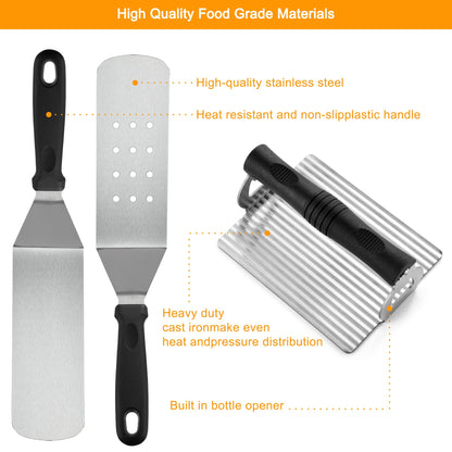 POLIGO 28PCS Griddle Accessories Kit, Flat Top Grill Accessories Set for Camp Chef, Grill Spatula Set with Enlarged Spatulas, Basting Cover, Scraper for Cooking Indoor or Outdoor Barbecue