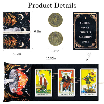 Knana 2Pcs Tarot Card Holder - Linen Tarot Deck Mat with Layout Pattern, Large Tarot Card Storage, Tarot Accessories (Mushroom)