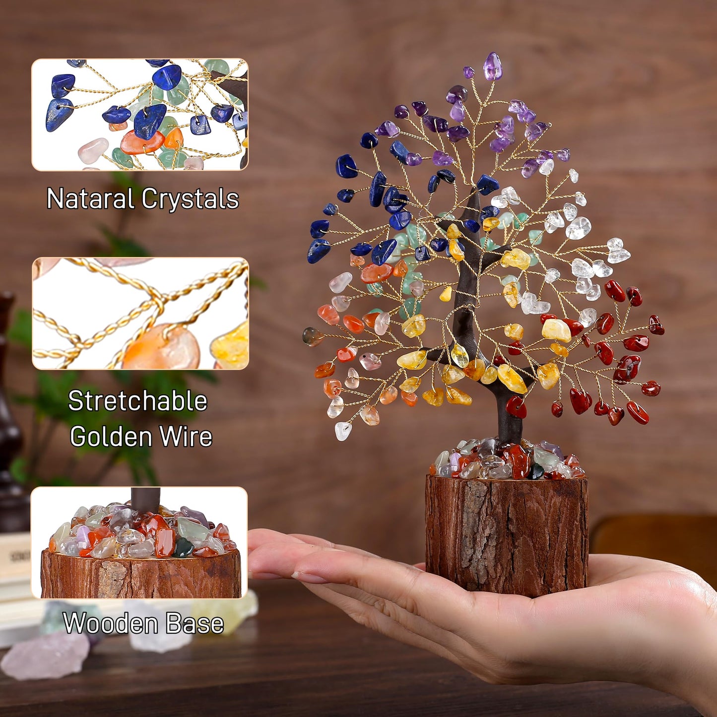 LAIDANLA 7 Chakra Crystal Tree of Life Positive Energy Good Luck Birthday Gifts Money Feng Shui Reiki Meditation Crystals Natural Stones Trees Home Office Desk Decor Spiritual Gifts for Women Men