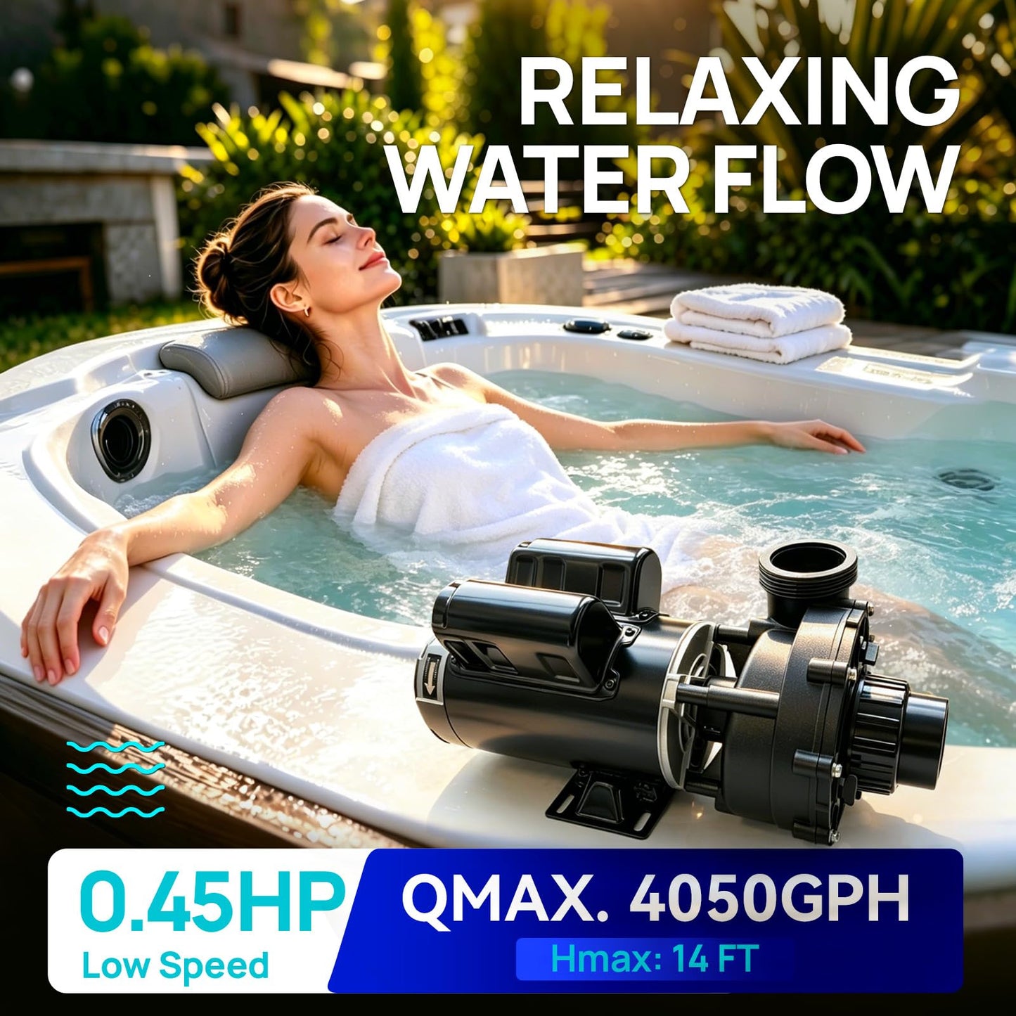 Aquastrong SPA Pump, Dual Speed Hot Tub Pump, Pure Copper Motor, Low Noise, Easy Installation with 1.5" & 2" Adapters, 90° Rotating Inlet & Outlet, Compatible with Hot Tubs & Spa Systems, Black