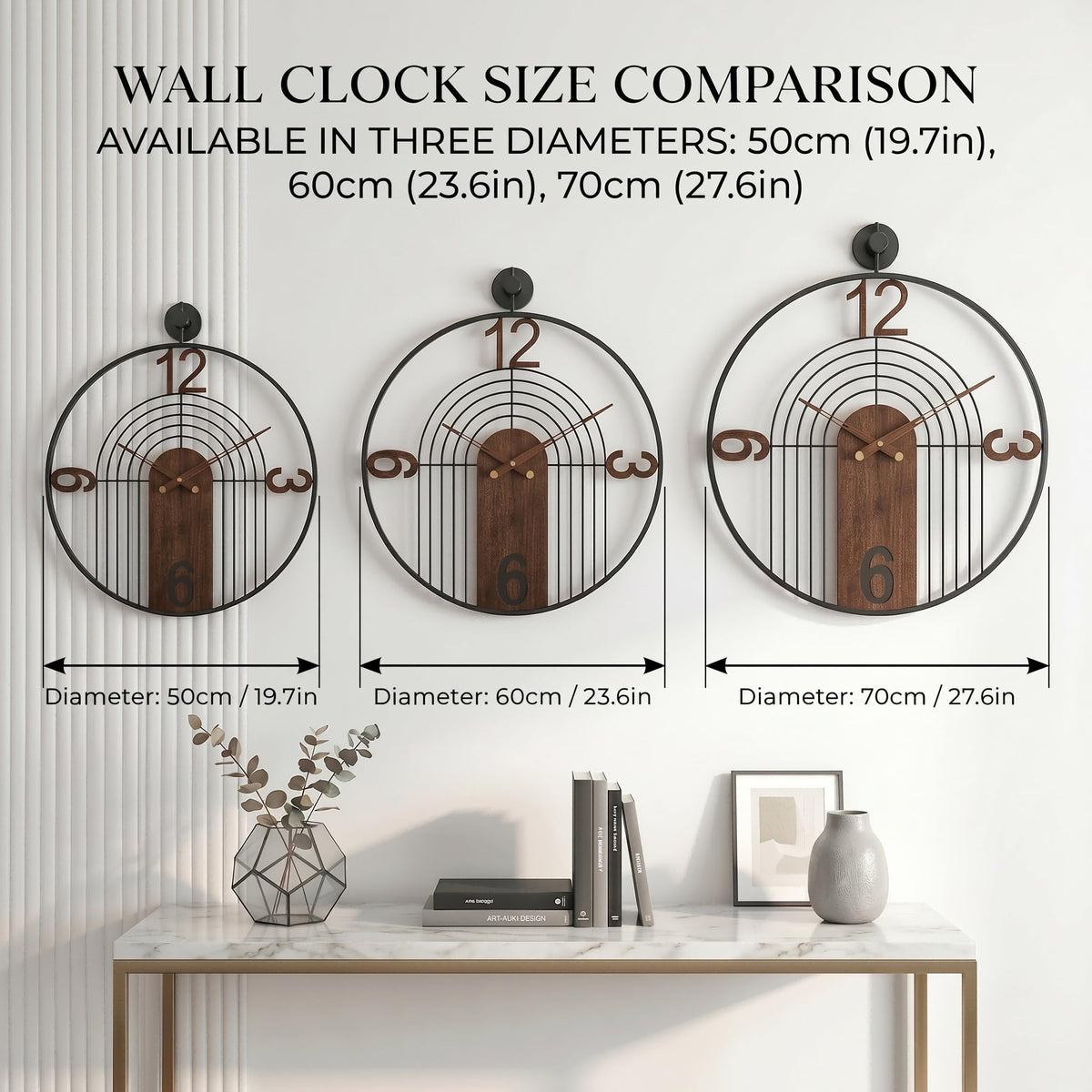 VIVIFLYSE Modern Large Walnut Dial Wall Clock, Wood Metal Frame Silent Non Ticking Wall Clocks Decoration for Living Room, Bedroom, Kitchen, Study, Handmade Home Decor Present Idea, 22 Inch