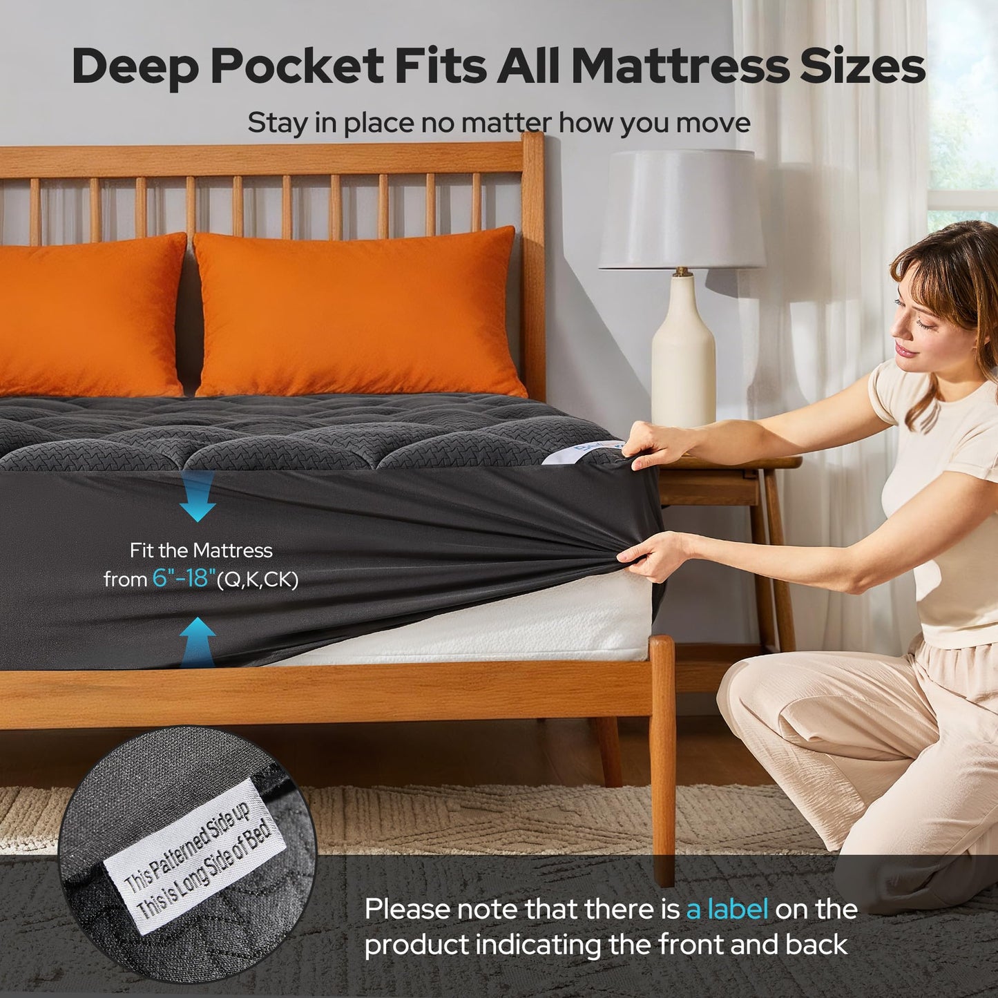 BEDLORE Waterproof Queen Mattress Pad, Breathable Mattress Protector with 6-18 Inch Deep Pocket, Quilted Fitted Mattress Topper Bed Cover, Noiseless & Machine Washable