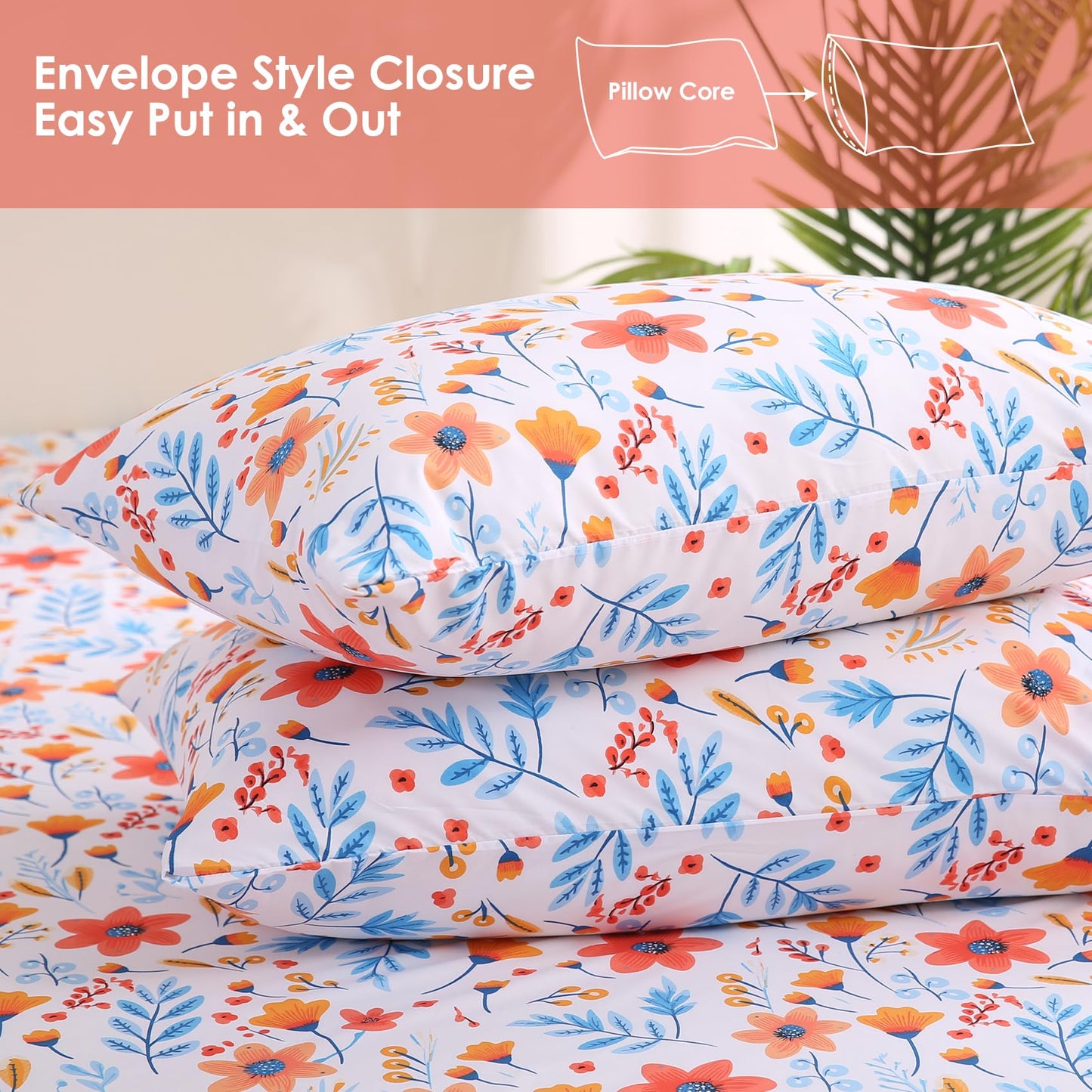 JSD Floral Printed Sheet Set Full Size, 4 Piece Spring Pattern Microfiber Bed Sheets Deep Pocket, Oeko-TEX Certified
