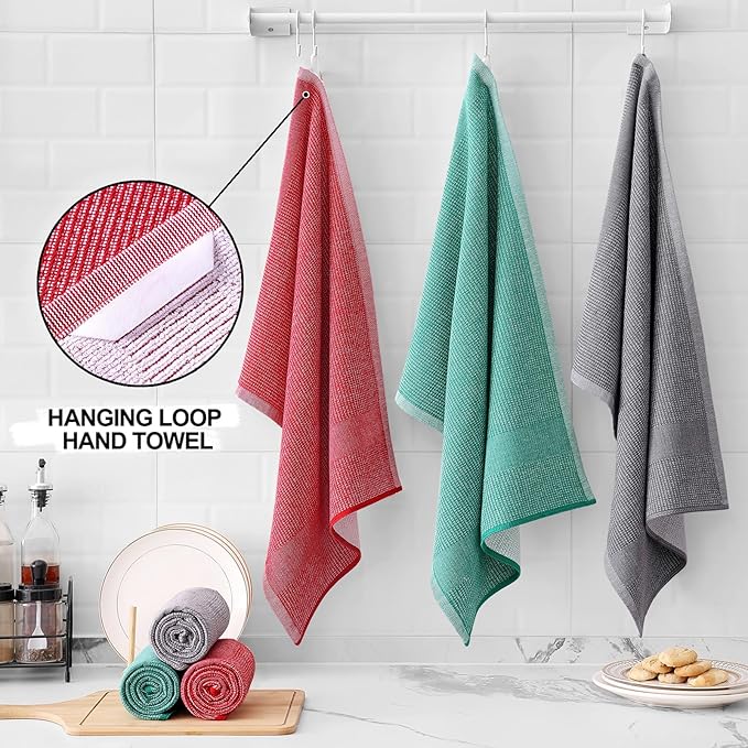 Homaxy Premium Kitchen Towels, Large Cotton Kitchen Hand Towels, Flat and Terry