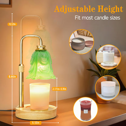 XJZJY Candle Warmer Lamp with Timer Dimmer, Adjustable Height Green Tulip Candle Wax Warmer, Christmas Birthday Gift for Mom Women, House Warming Gifts for New Home Bedroom Decor,Mint Green