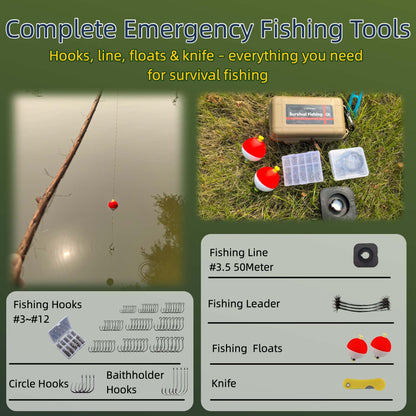 LoDinpo Mini Survival Fishing Kit Compact Emergency Fishing Gear for Camping, Hiking, Bushcraft, Backpacking Small Tackle Box with Hooks, Line, Floats Tools Great Gift for Fishermen, Hikers&Preppers
