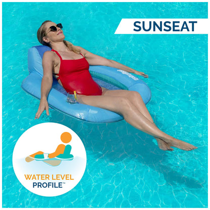 SwimWays Spring Float SunSeat Pool Lounge Chair, Inflatable Pool Floats Adult with Fast Inflation & Back Rest for Ages 15 & Up, Blue