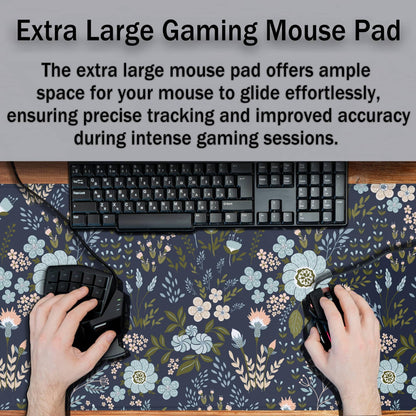Samgula Office Desk Pads Floral Pattern Jumbo Mouse Pad Gaming Mousepad Large Mouse Pads The Desk Mat Non-Slip Rubber Base Waterproof with Stitched Edges 35.4 X 15.7 for Game Office,