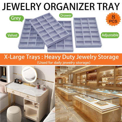 7Color Sky X-Large Jewelrys Tray for Drawer 8 Pack Earring Organizer Stackable Velvet Jewelry Organizer Dresser Rings Studs Earring Holder