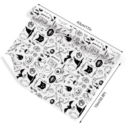 JarThenaAMCS Halloween Wrapping Paper - Mini Roll - 17 Inch x 32.8 Ft Black Cat Ghost Bat Gift Wrap Paper Single-Sided for Home Party DIY Crafts