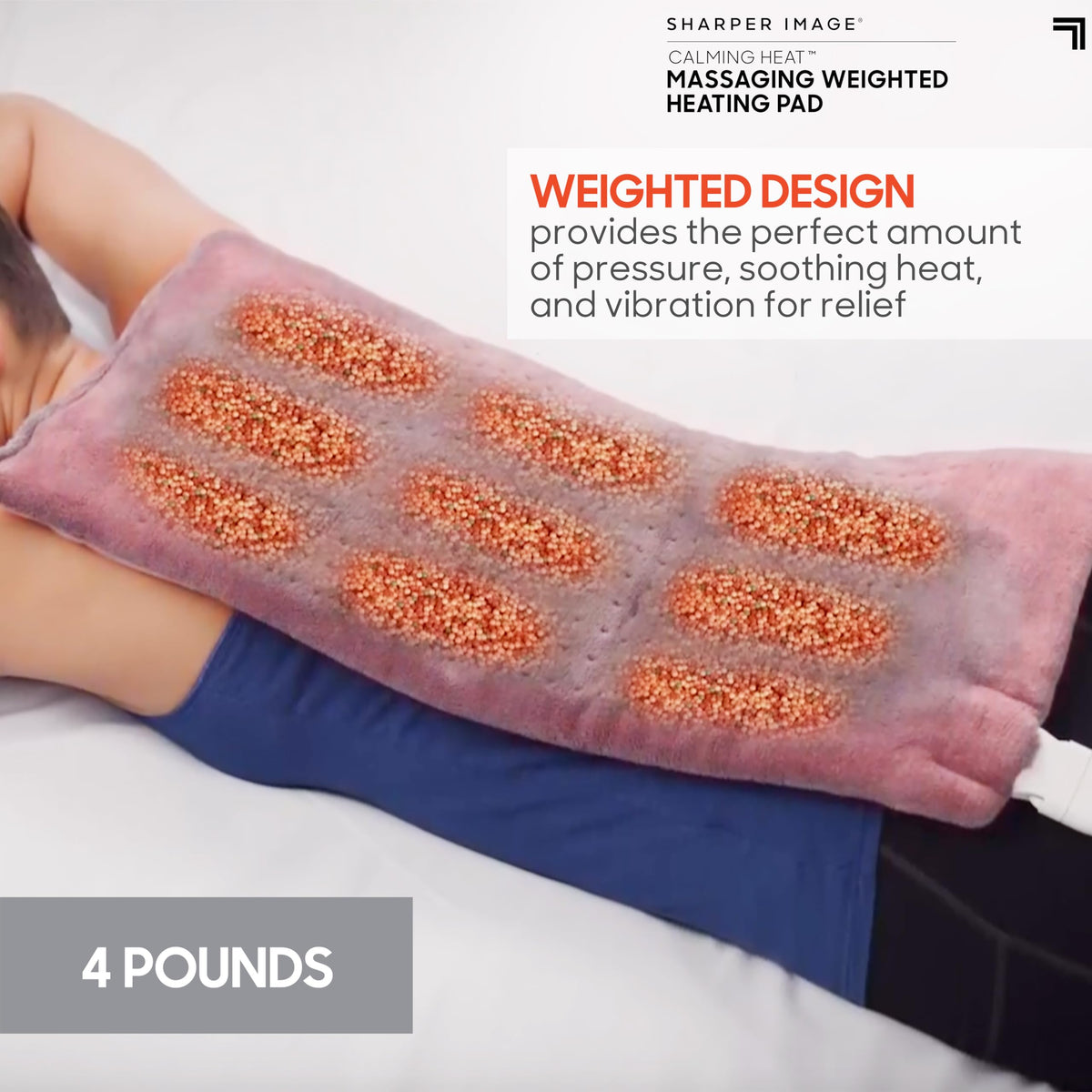 Calming Heat Massaging Weighted Heating Pad by Sharper Image- Weighted Electric Heating Pad with Massaging Vibrations, 9 Settings- 3 Heat, 6 Massage- 18 Relaxing Combinations, 12” x 24”, 4 lbs