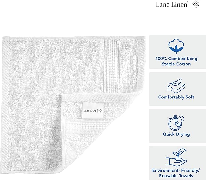 LANE LINEN 12 PC Wash Cloths Bathroom Set -100% Cotton Highly Absorbent